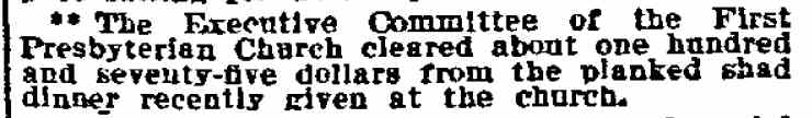 Philadelphia Inquirer, November 15, 1910 — First Presbyterian Church shad dinner