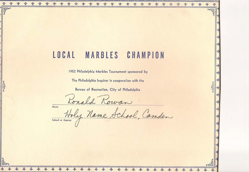 Ronald Rowan, Holy Name School marble champion, 1952