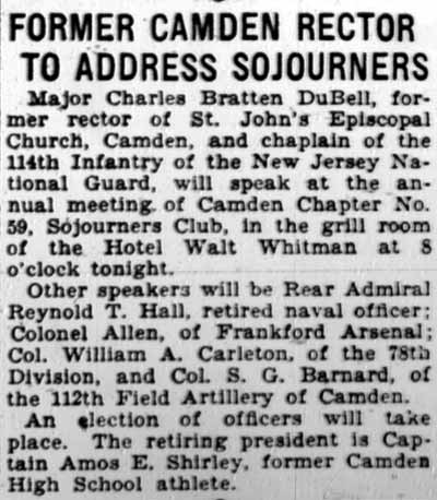 Camden Courier-Post, January 31, 1928 — Former Camden Rector to Address Sojourners