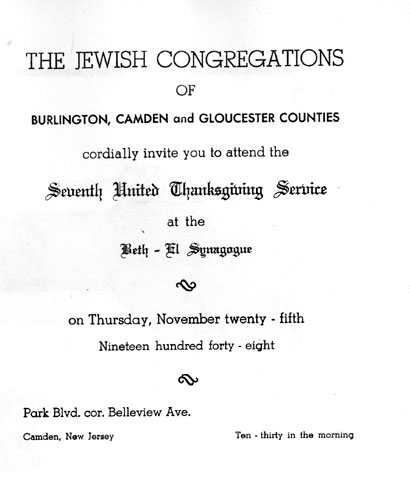 Seventh United Thanksgiving Service program, Beth-El Synagogue, November 25, 1948, page 1