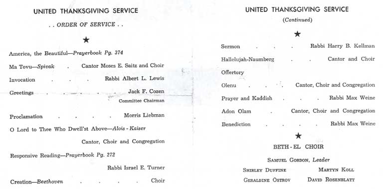 Seventh United Thanksgiving Service program, November 25, 1948, order of service