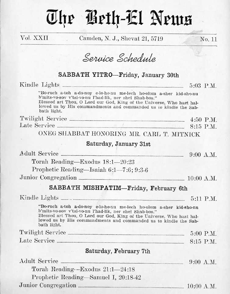 Beth-El News, January 30, 1959, page 1