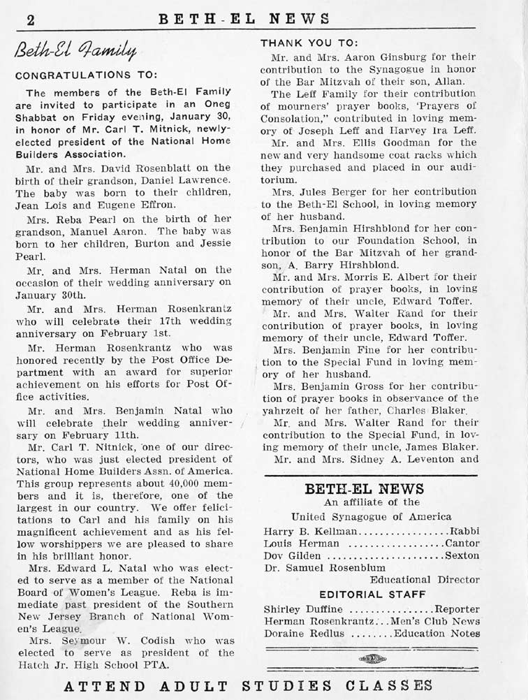 Beth-El News, January 30, 1959, page 2