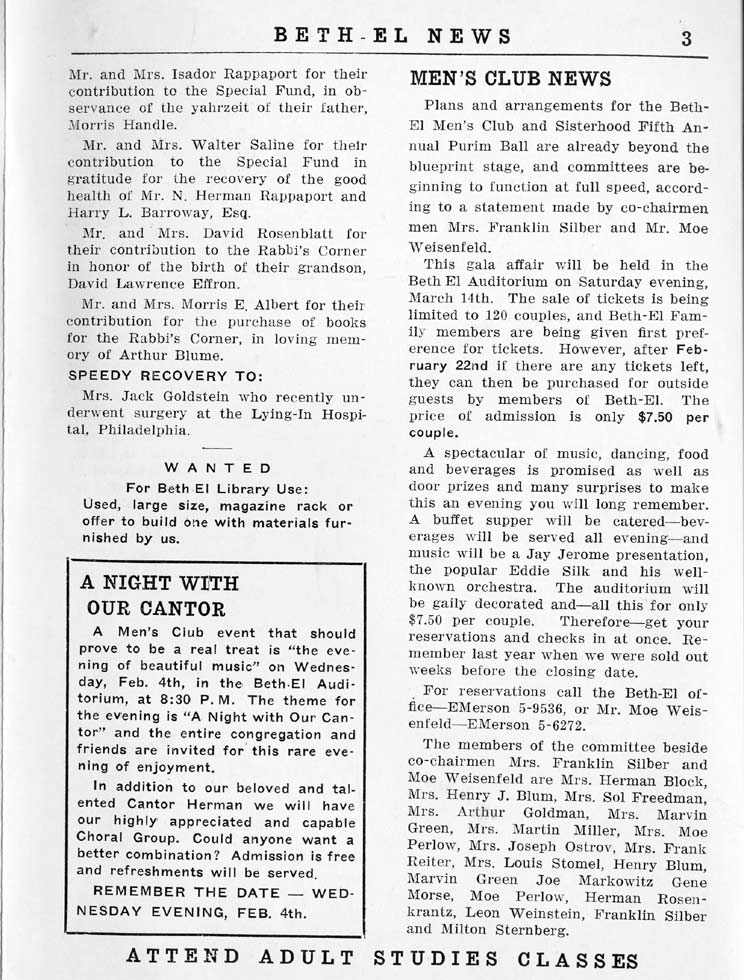 Beth-El News, January 30, 1959, page 3