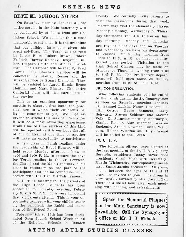 Beth-El News, January 30, 1959, page 6