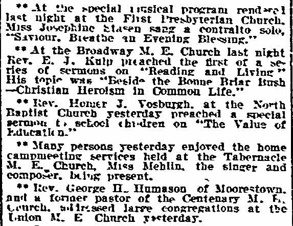 Philadelphia Inquirer, September 18, 1911 — Camden church notes