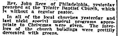 Philadelphia Inquirer, December 23, 1912 - church Christmas services notes