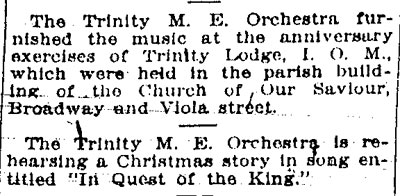 Philadelphia Inquirer, December 11, 1914 — Trinity M. E. Orchestra