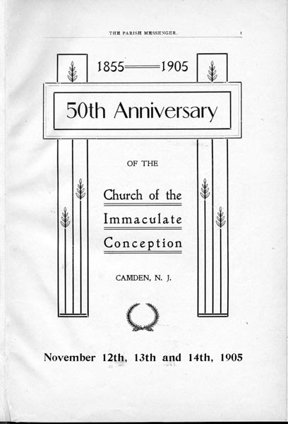 Title page of the 1905 Golden Jubilee book, Church of the Immaculate Conception, Camden