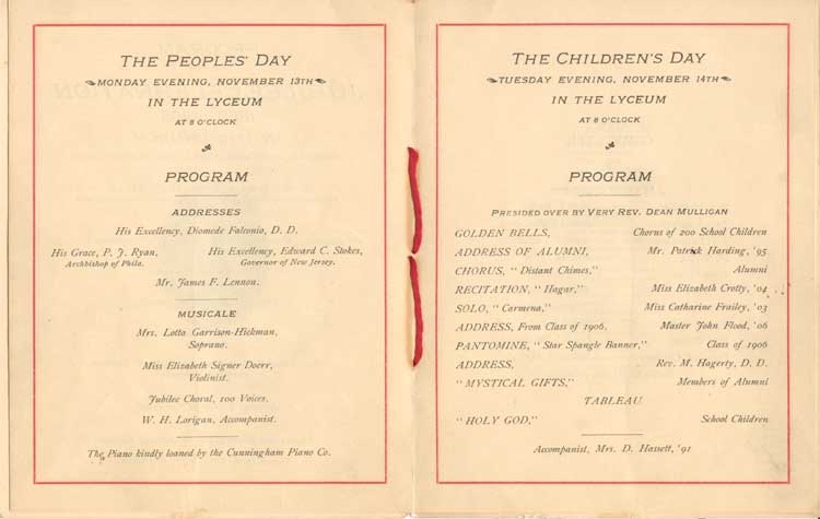 Golden Jubilee program, page 4, Church of the Immaculate Conception, Camden, 1905