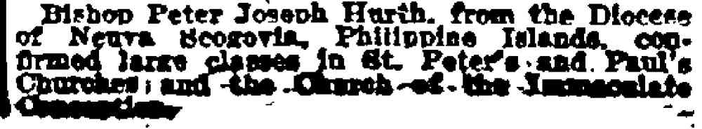 Philadelphia Inquirer, February 19, 1917 — Bishop Hurth confirms at Ss. Peter and Paul's and the Church of the Immaculate Conception