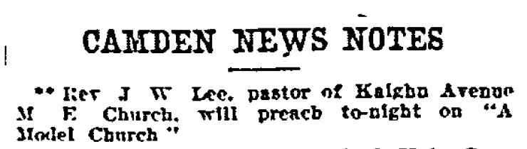 Camden News Notes, Philadelphia Inquirer, October 23, 1903
