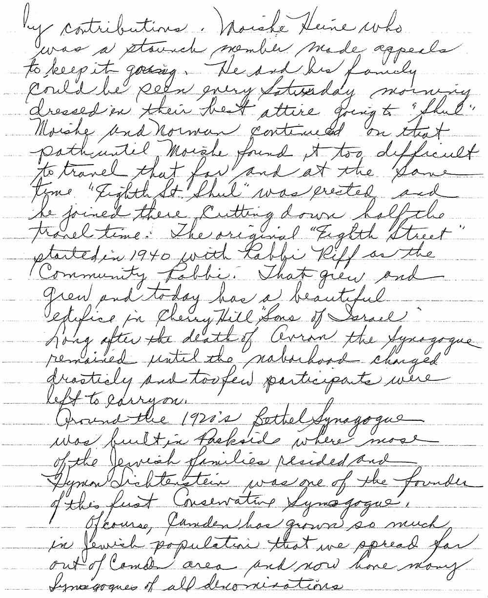 Handwritten account of the Lichtenstein family and Congregation B'nai Abraham, page 2