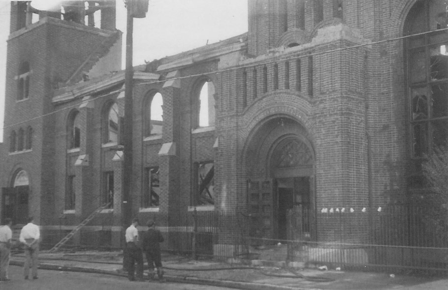 Linden Baptist Church fire aftermath, July 24, 1954