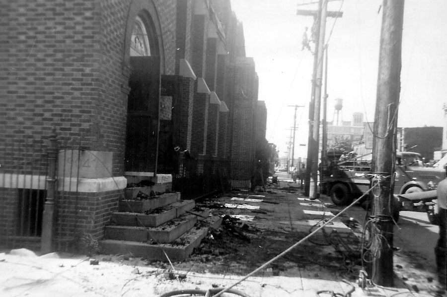 Linden Baptist Church fire aftermath, July 24, 1954