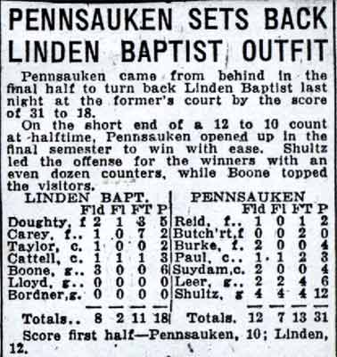 Linden Baptist Church basketball team, 1938