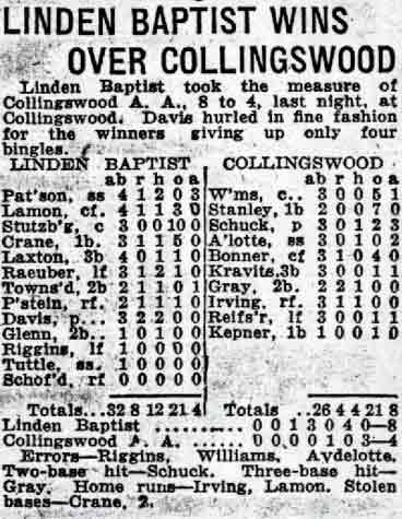 Linden Baptist Church baseball team, 1936