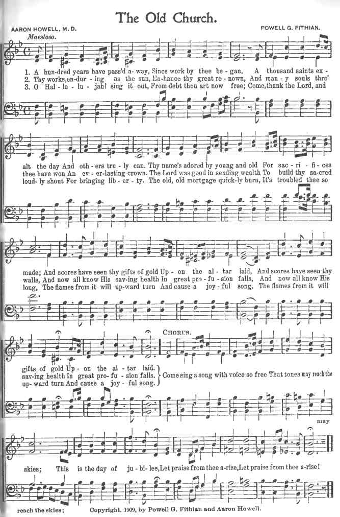 Centennial hymn composed by Dr. Aaron Howell, set to music by Professor Powell G. Fithian, 1909