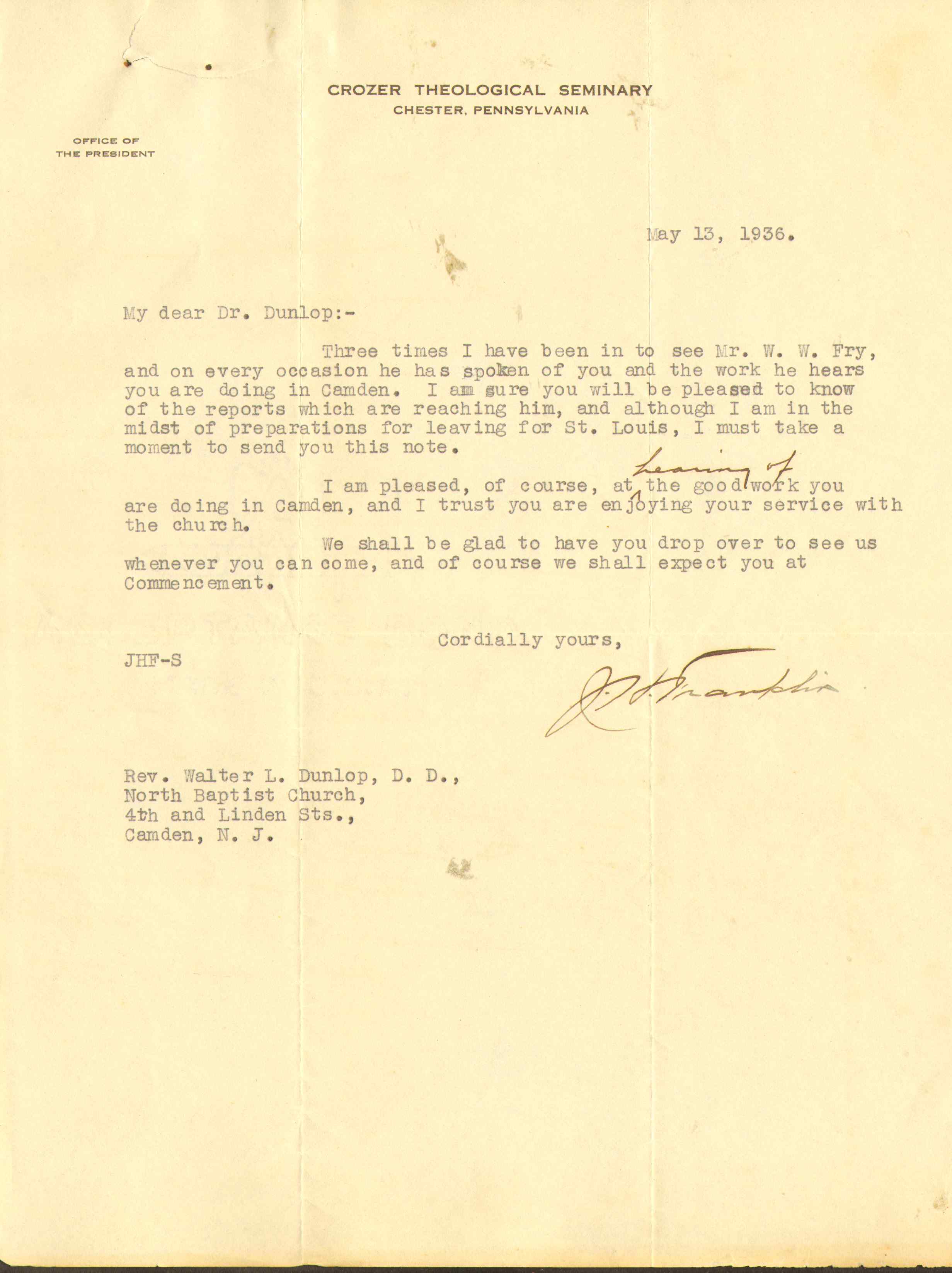 North Baptist Church, May 13, 1936