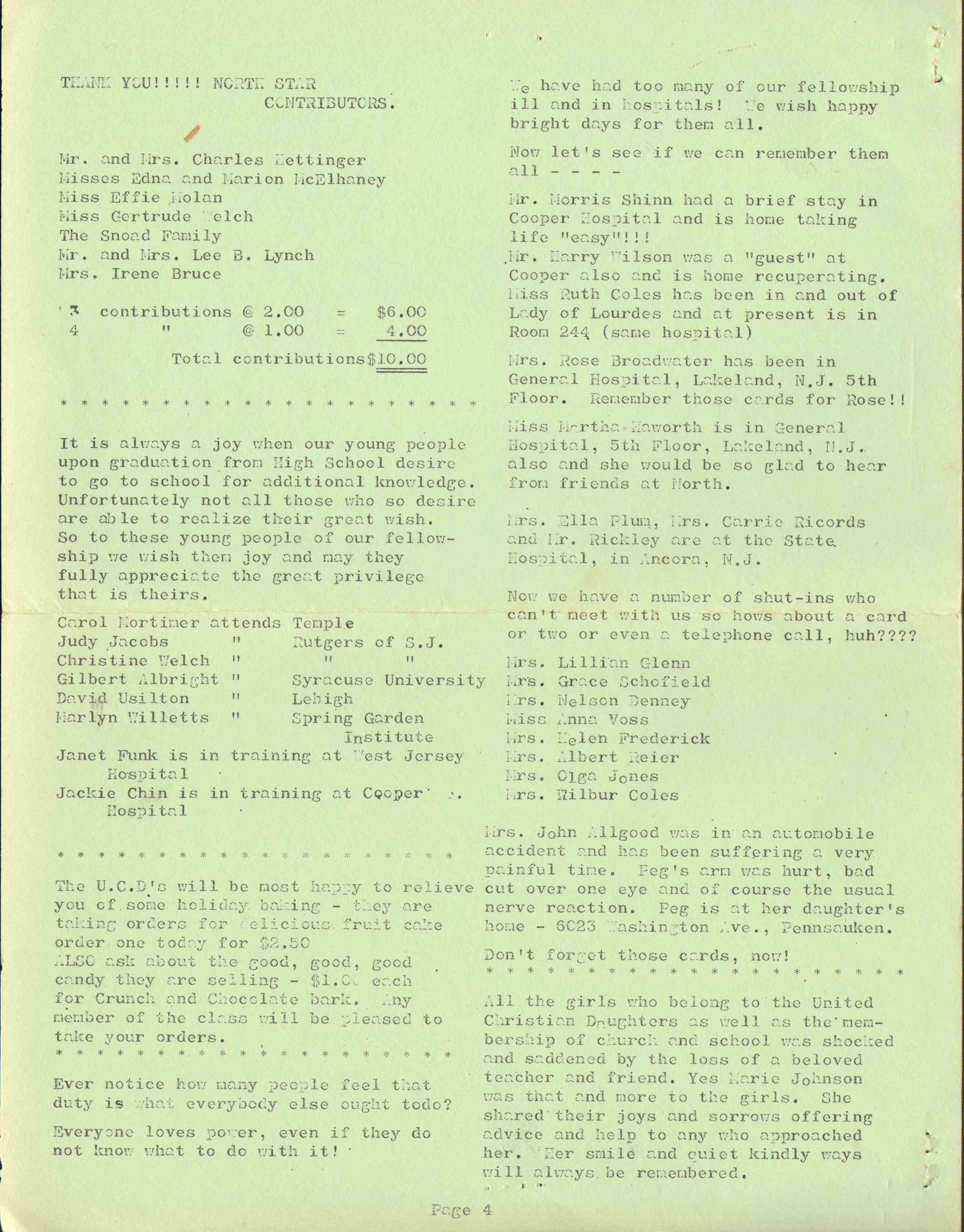 North Baptist Church North Star newsletter, December 1959, page 4