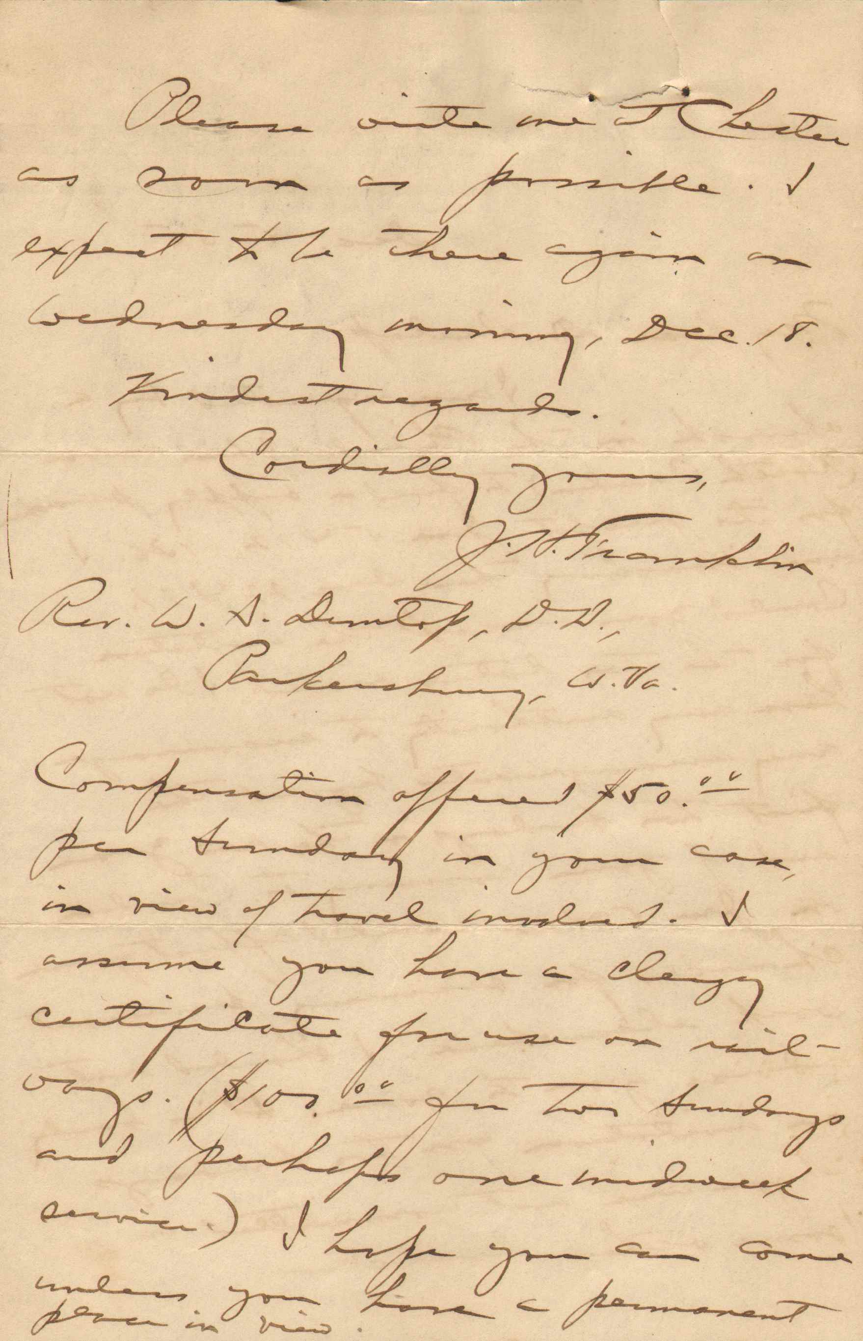 Letter from J. W. Franklin to Rev. Dr. Walter S. Dunlop, December 15, 1935, page 2