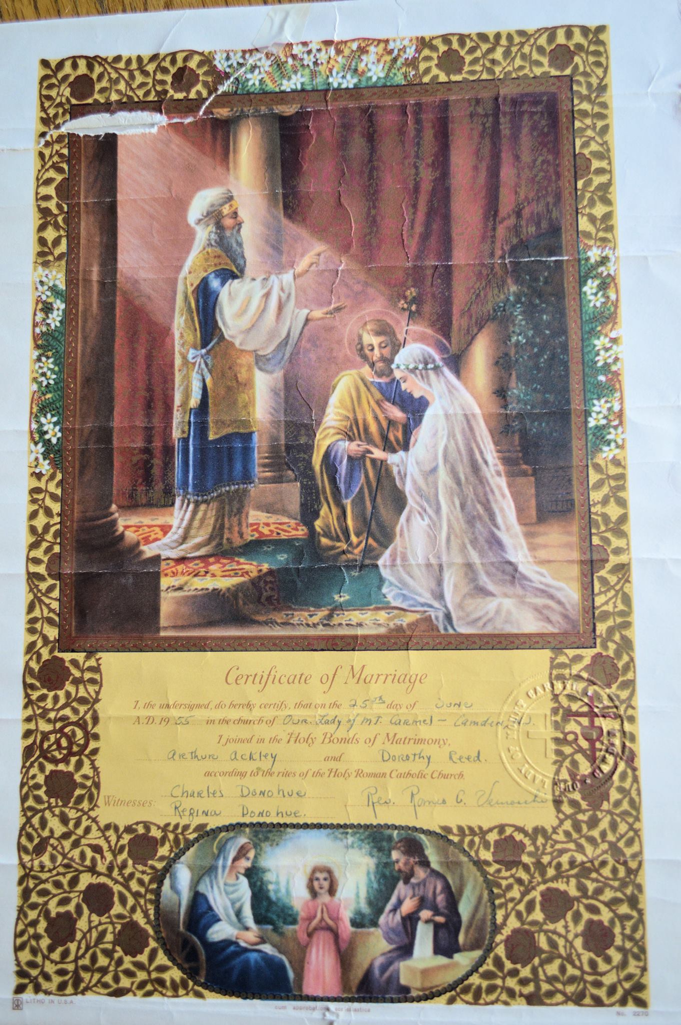 Arthur Ackley and Dorothy Reed Marriage Certificate