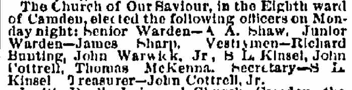 Church of Our Saviour officers elected, Philadelphia Inquirer, April 16, 1884