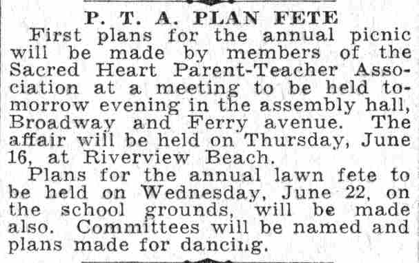 P.T.A. Plan Fete, Sacred Heart, Camden Courier-Post, June 8, 1932