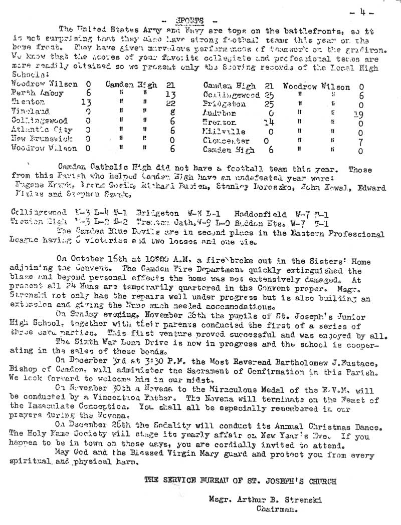 St. Joseph's Parish Bulletin, November 29, 1944, page 4