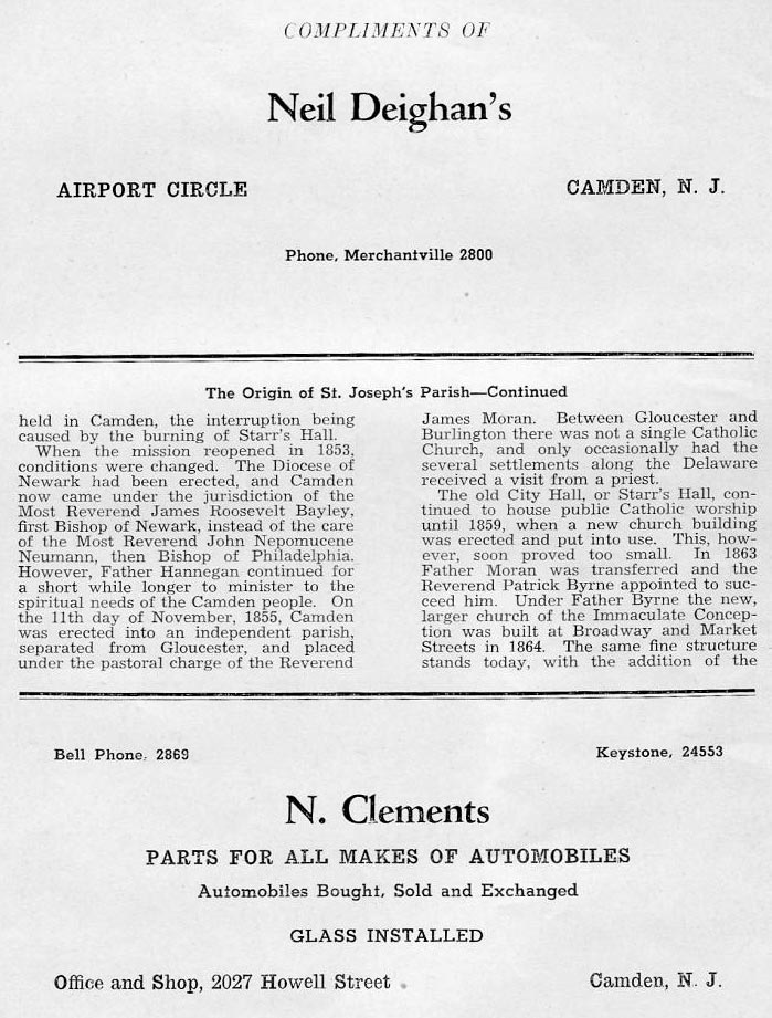Golden Jubilee Year Book, page 21 — Origin of St. Joseph's Parish