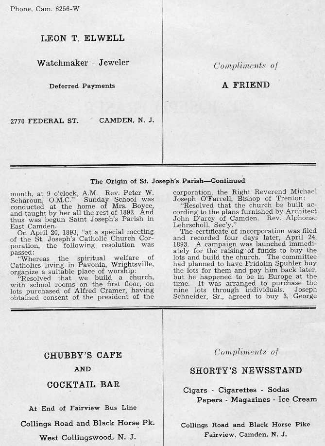 Golden Jubilee Year Book, page 31 — History and Origin of St. Joseph's Parish