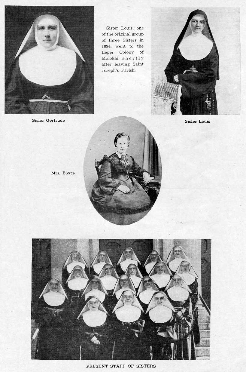 Sister Gertrude, Sister Louis, Mrs. Boyce, and the Present Staff of Sisters, Golden Jubilee Year Book page 61