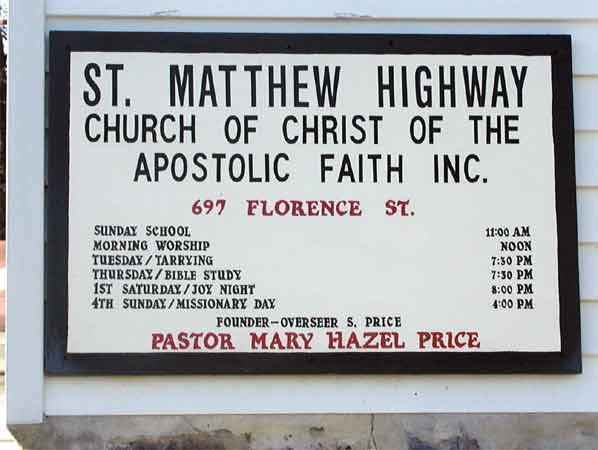 The former St. Michael's Ukrainian Catholic Church building at 697 Florence Street, now St. Matthew Highway Church of Christ of the Apostolic Faith, 2003