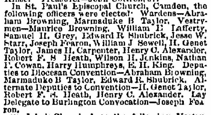 Philadelphia Inquirer, April 16, 1884 — St. Paul's Episcopal Church officers elected