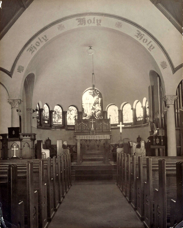 St. Wilfrid's Episcopal Church interior, altar with original orientation (priest facing back of church)