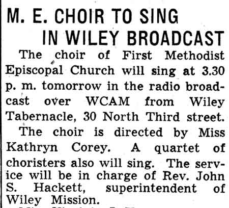 Wiley Church WCAM broadcasts, February 19, 1938