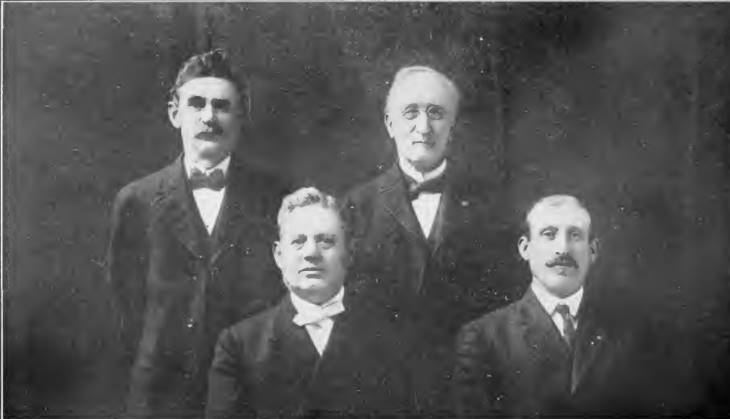Official Board of Wiley ME Church 1909 - from left: William Bradshaw, Rev. W.S. Ludlow, William Prosser, Samuel O. Godfrey