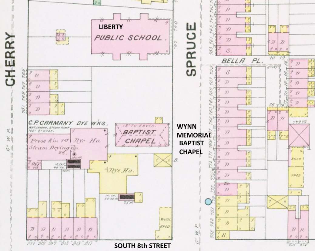 1891 Sanborn Map showing Wynn Memorial Baptist Chapel