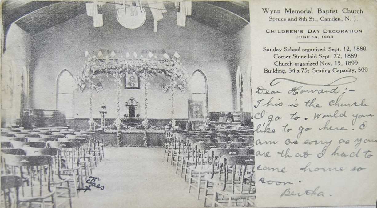 Wynn Memorial Baptist Chapel postcard — Children's Day Decoration, June 14, 1908