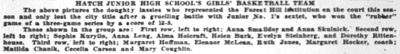 Hatch Junior High School article, Camden Courier-Post, January 30, 1928