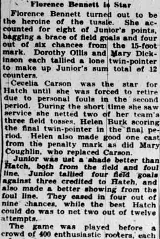 Junior No. 1 Girls basketball team, January 27, 1928