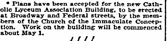 Philadelphia Inquirer, March 3, 1896 — Camden Catholic High School, Broadway - Federal Street