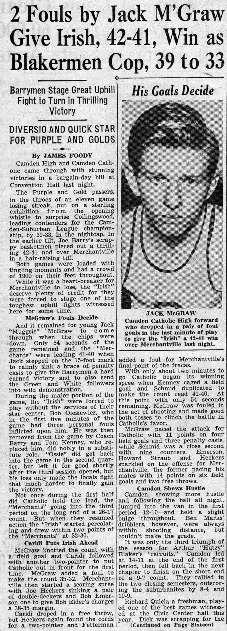 Camden Courier-Post, February 23, 1938 — Camden Catholic High School