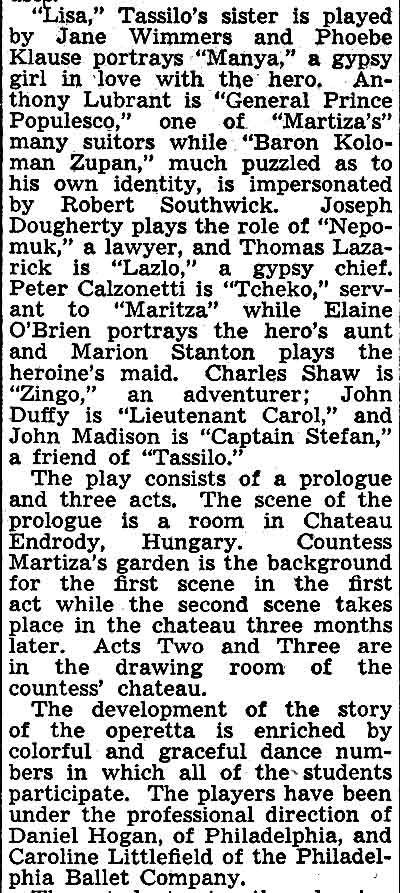 Camden Courier-Post, February 23, 1938 — Countess Maritza, Camden Catholic High School