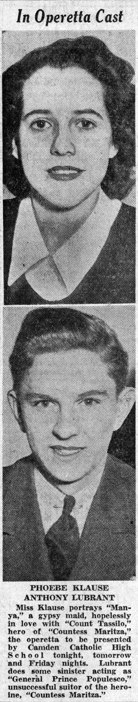 Camden Courier-Post, February 23, 1938 — Countess Maritza cast