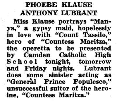 Camden Courier-Post, February 23, 1938 — Countess Maritza, Camden Catholic High School