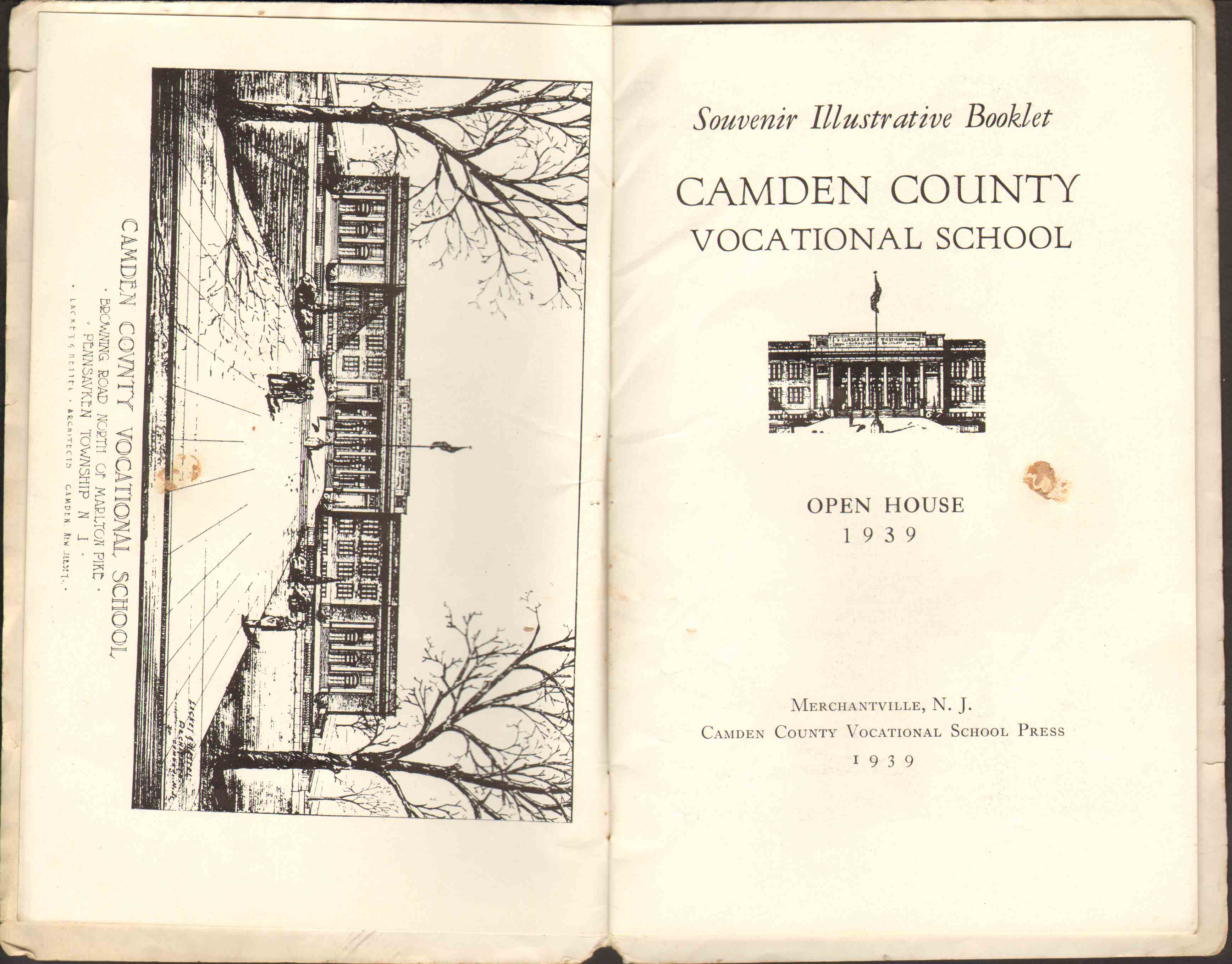 Open House Souvenir Booklet page 1, Camden County Vocational School, 1939
