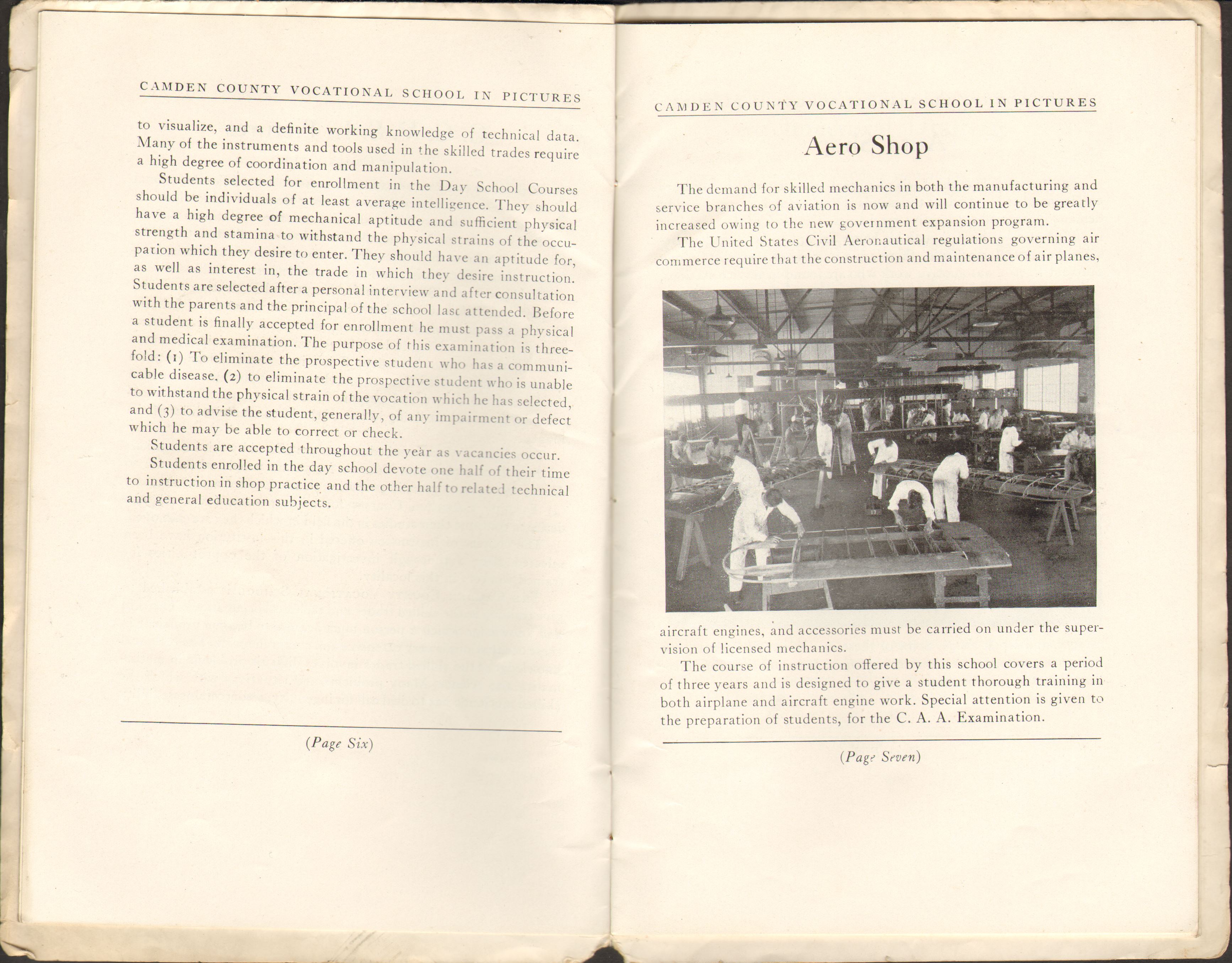 Open House Souvenir Booklet page 6, Camden County Vocational School, 1939