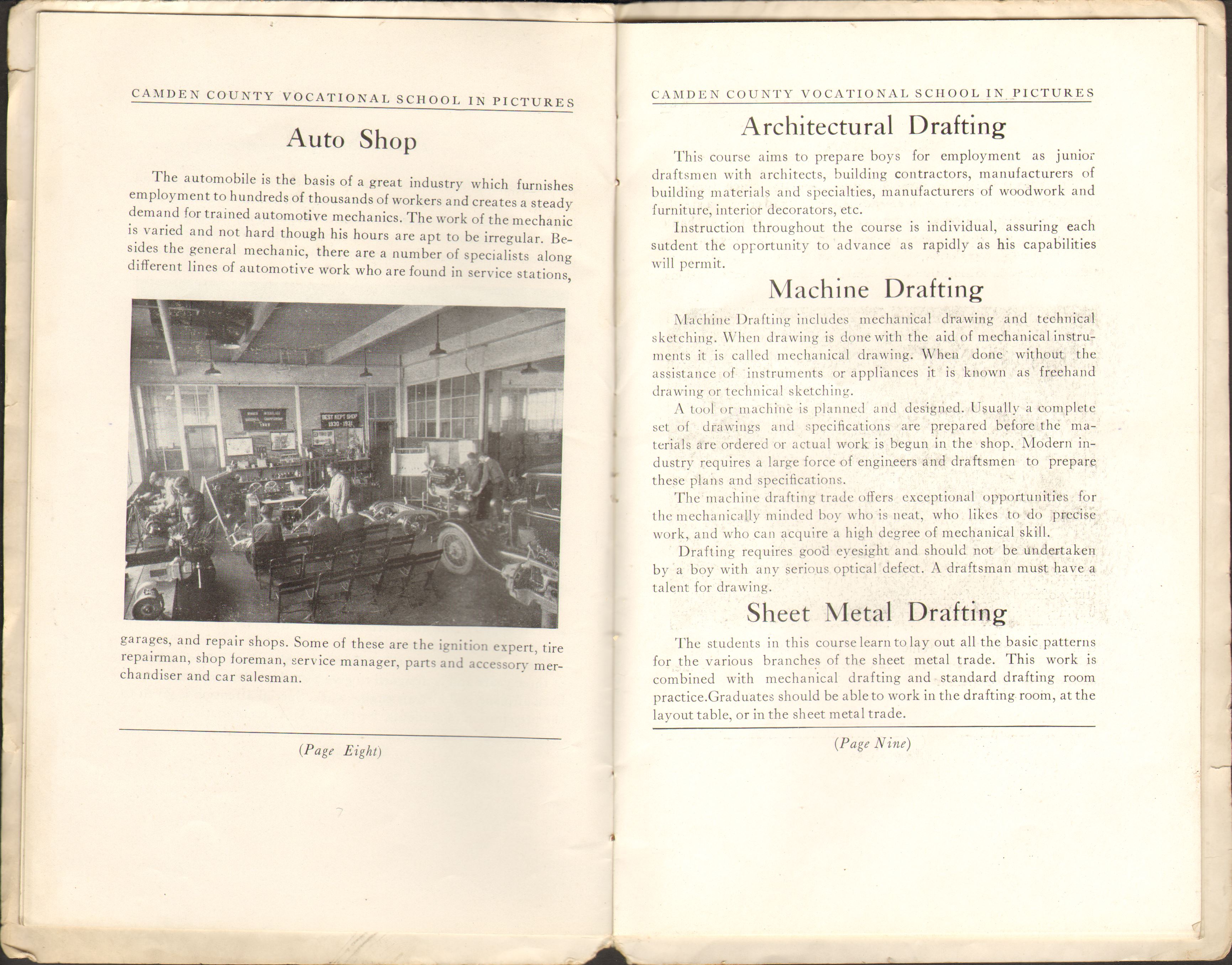 Open House Souvenir Booklet page 8, Camden County Vocational School, 1939