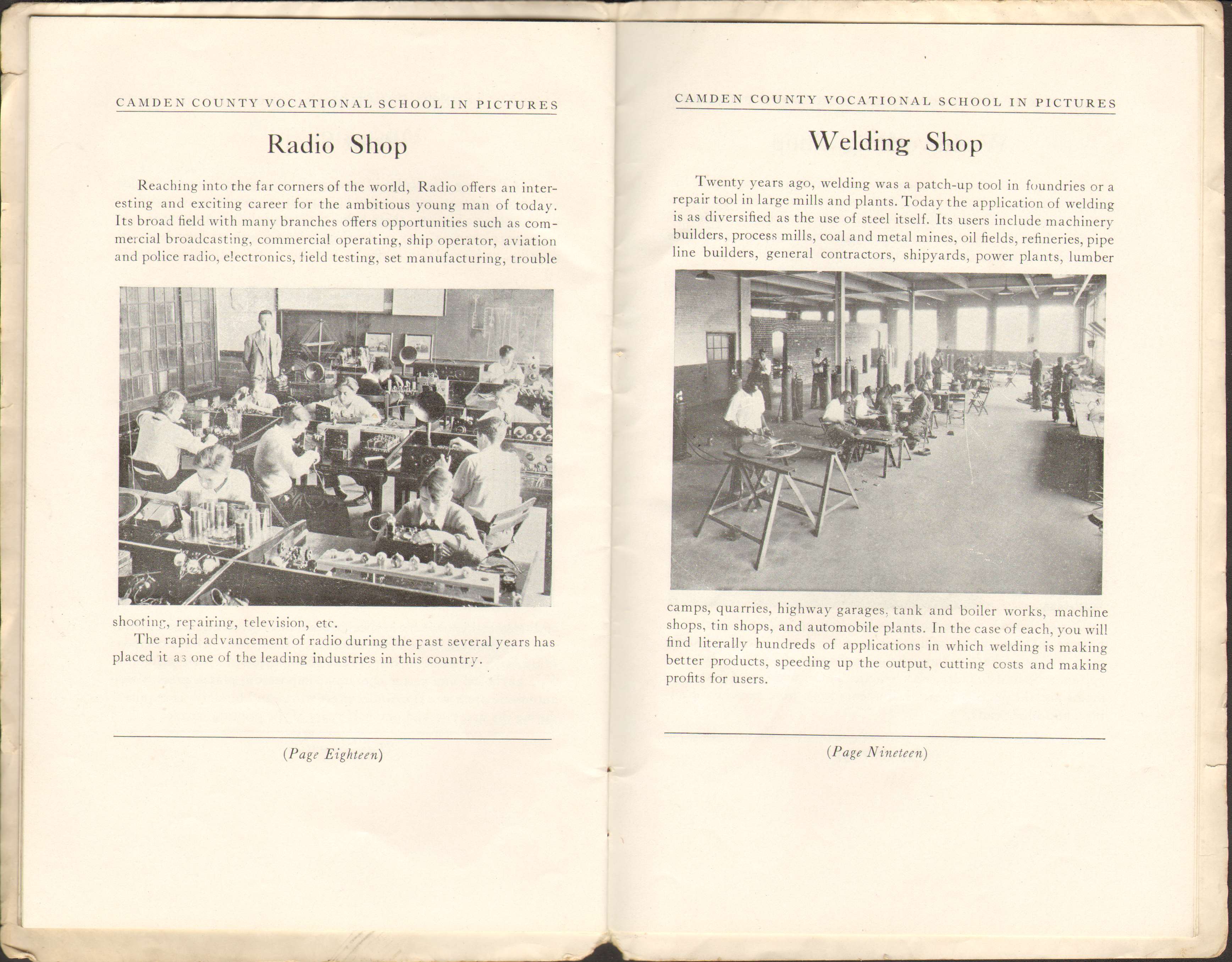 Open House Souvenir Booklet page 18, Camden County Vocational School, 1939